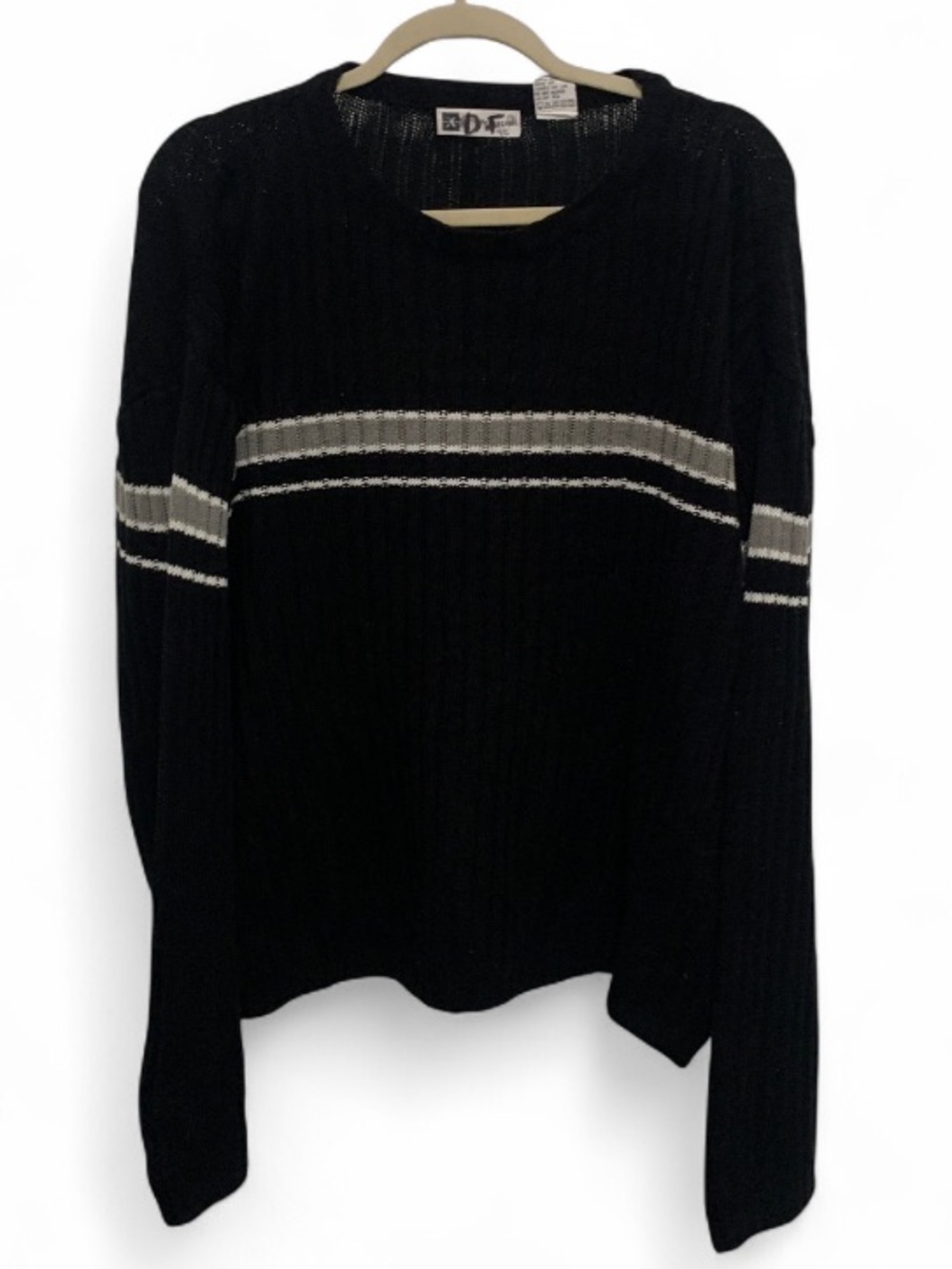 Y2K Xtreme Gear Black Ribbed Oversized Sweater with Sporty Stripes